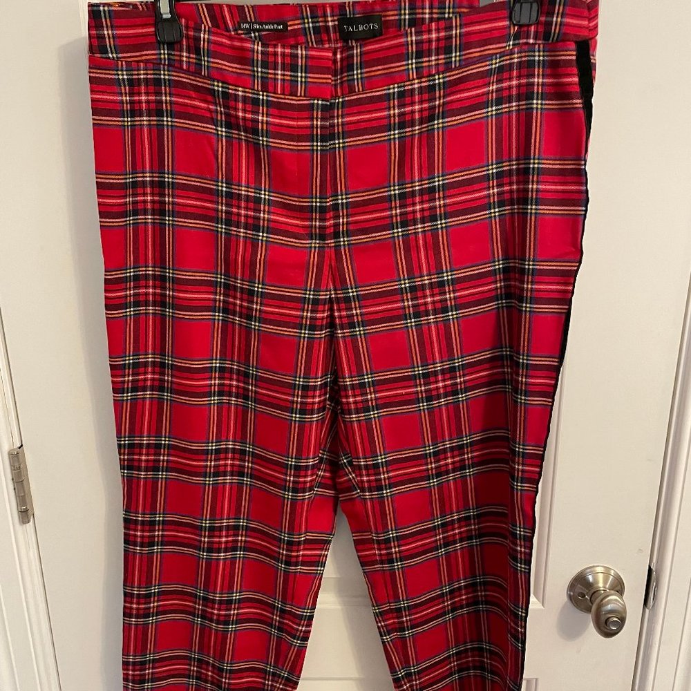 NWT Talbot's Exclusive Slim Leg Ankle Pants - Mountain Plaid/Red –Size 14